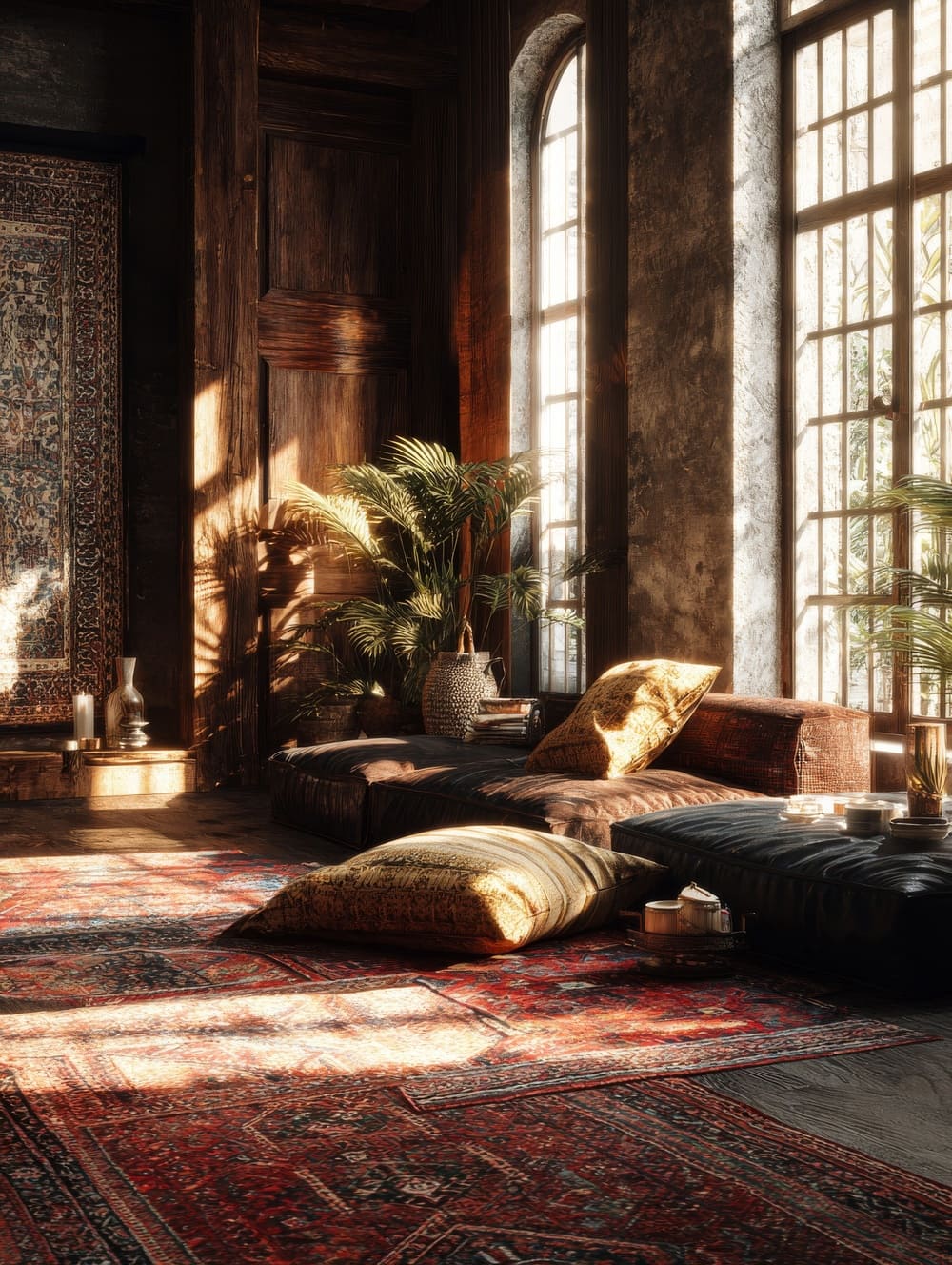 Tableau Intérieur Oriental aux Tapis Superposés