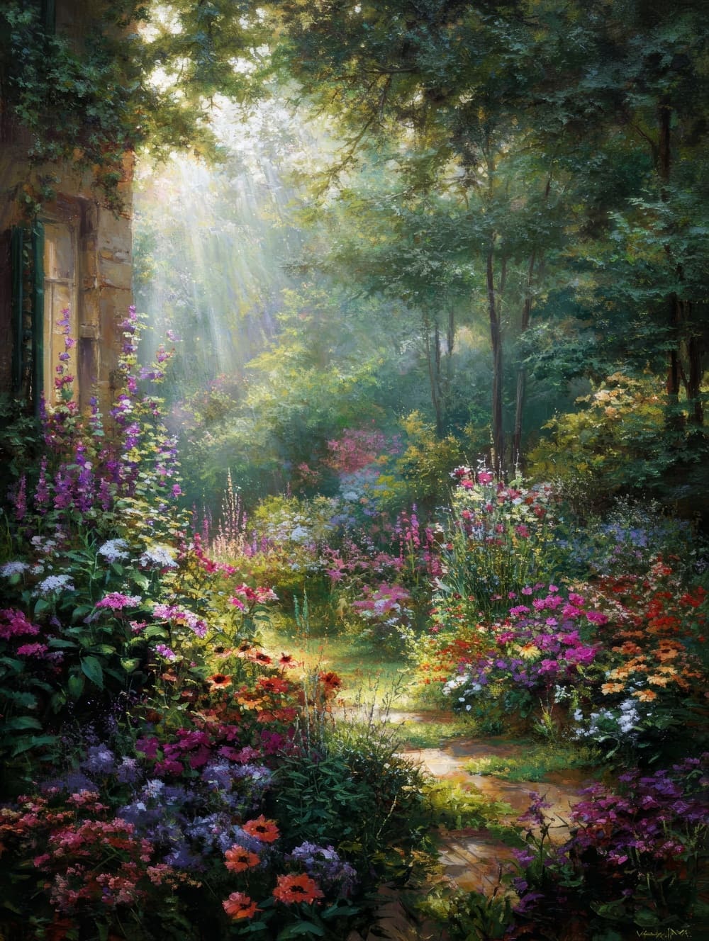 Tableau Jardin Fleuri Romantique