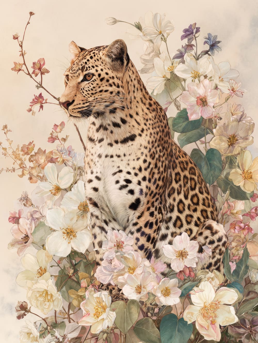 Tableau Léopard et Fleurs