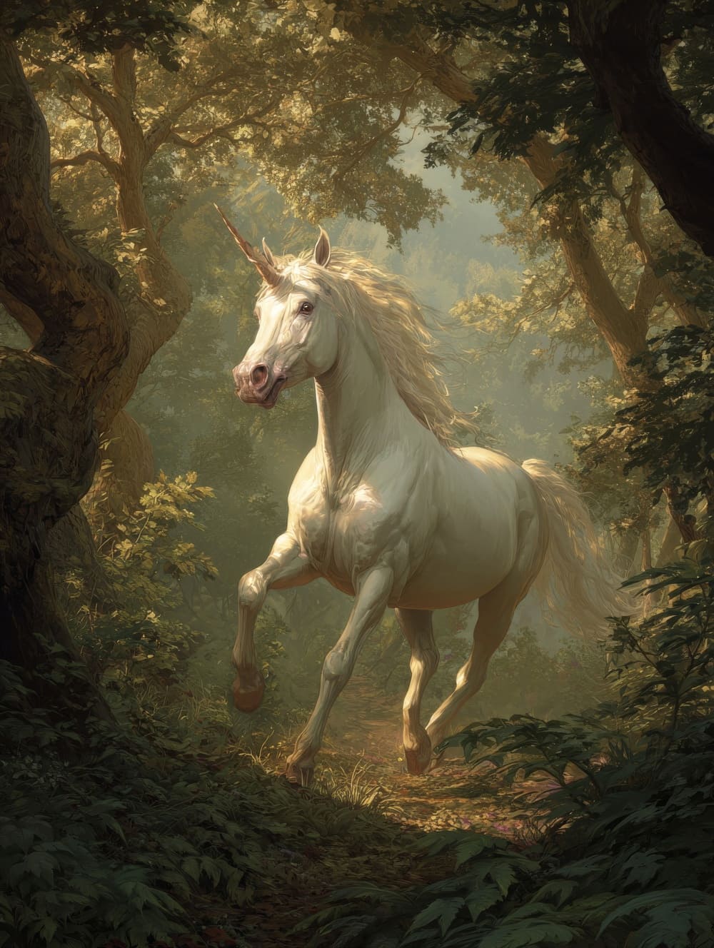 Tableau Licorne Galopant dans la Clairière