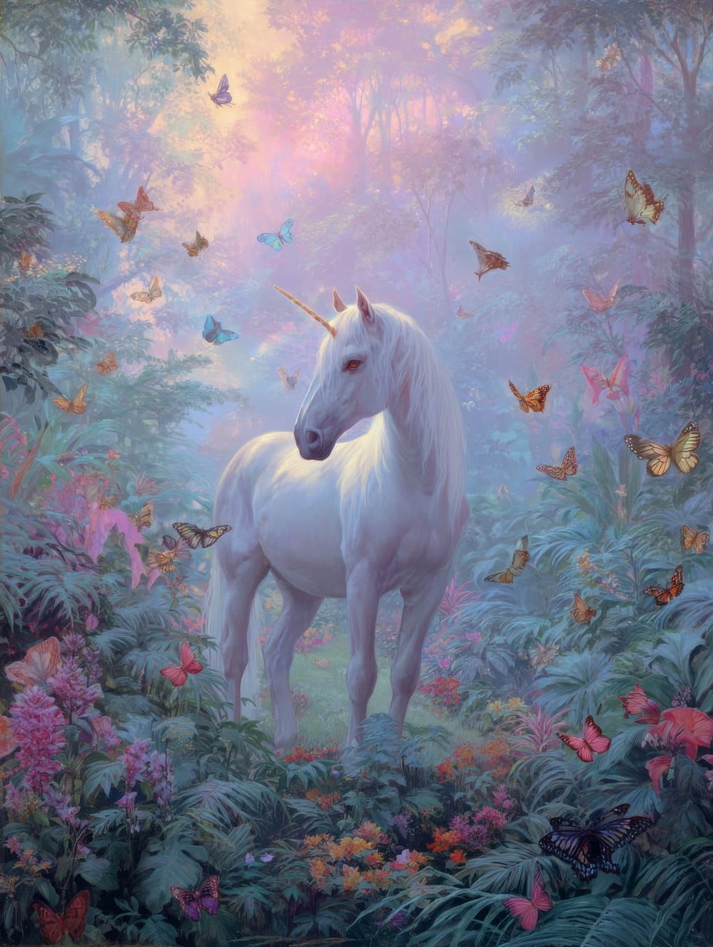 Tableau Licorne et Papillons (Magie Douce)