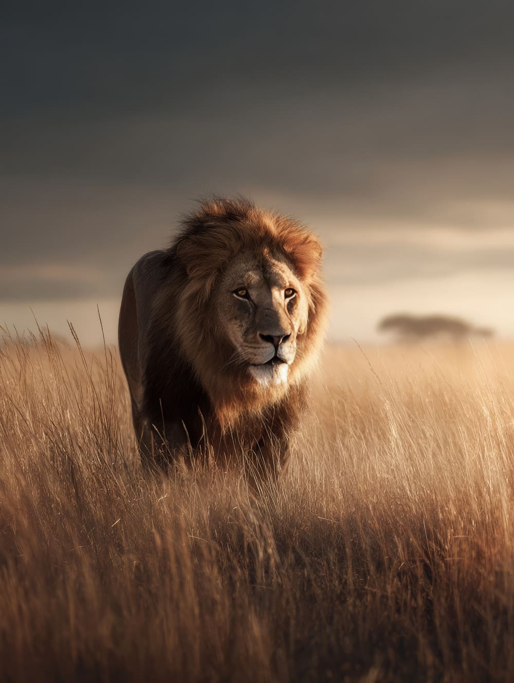 Tableau Lion Solitaire sur la Savane