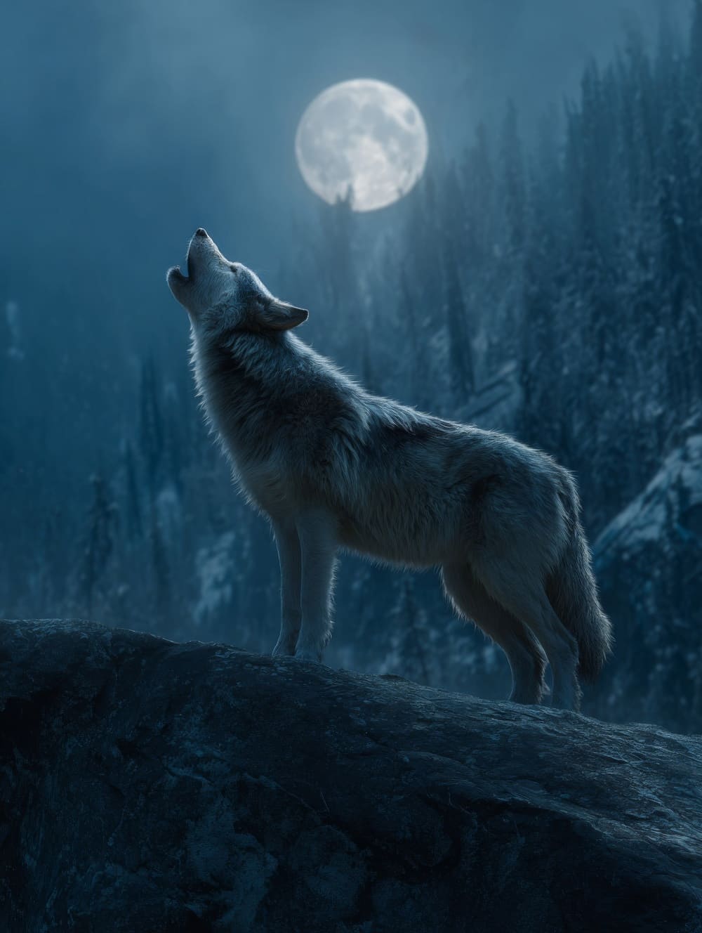 Tableau Loup Lune
