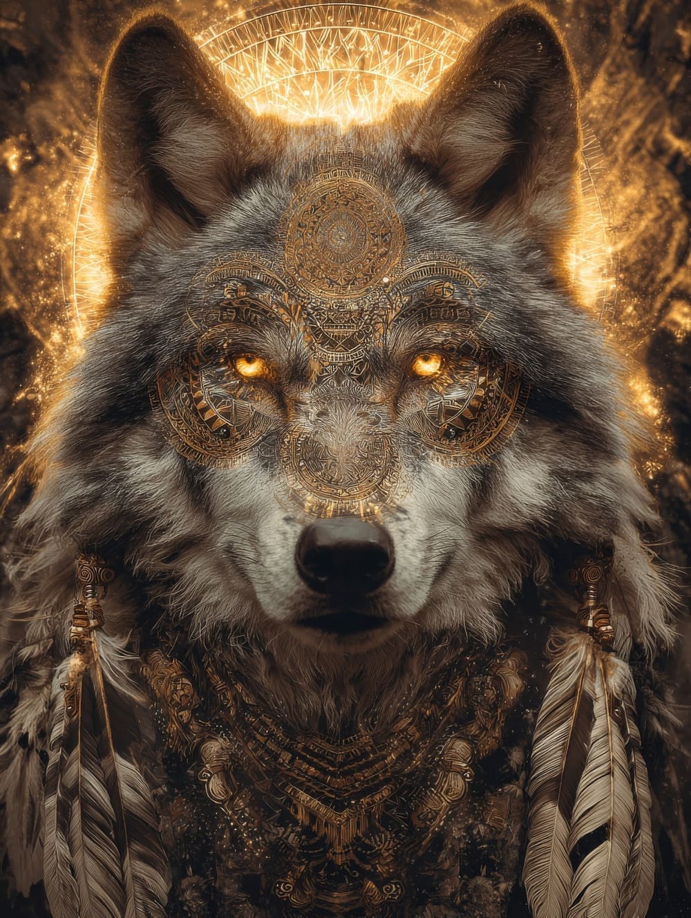 Tableau Loup Totem Amérindien