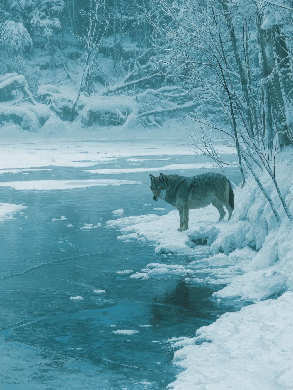 Tableau Loup et Rivière Gelée