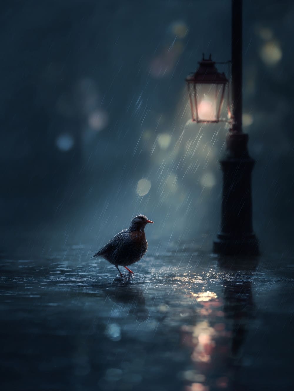 Tableau Oiseau Sous la Pluie Fine