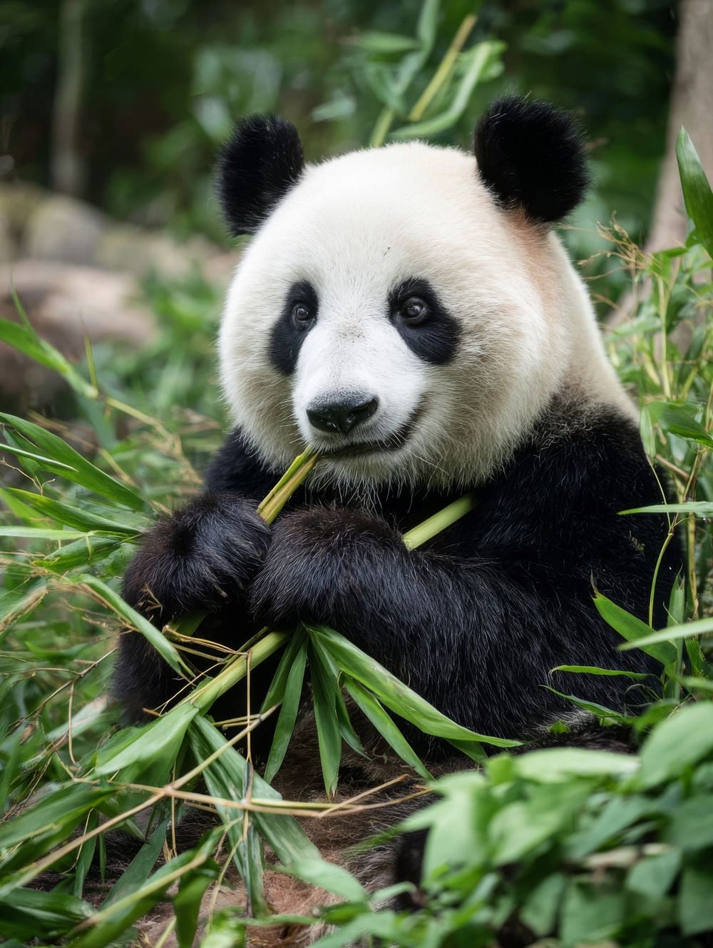 Tableau Panda Mangeant du Bambou