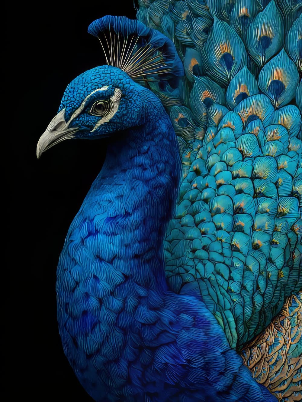 Tableau Paon Bleu Profond (Nuances Irisées)