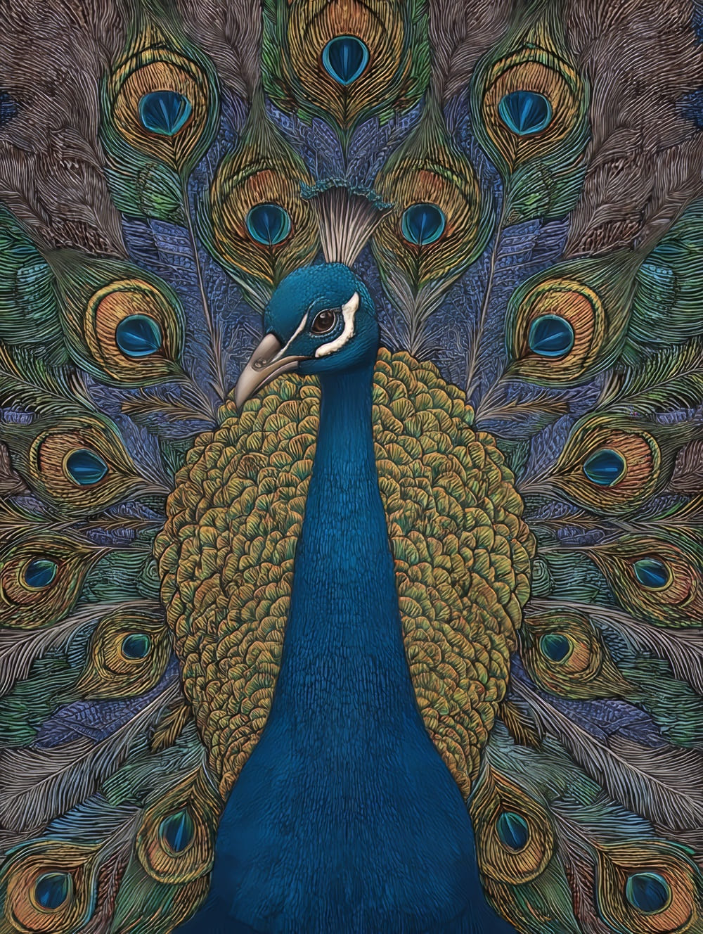 Tableau Paon Queue Déployée (Majesté Complète)