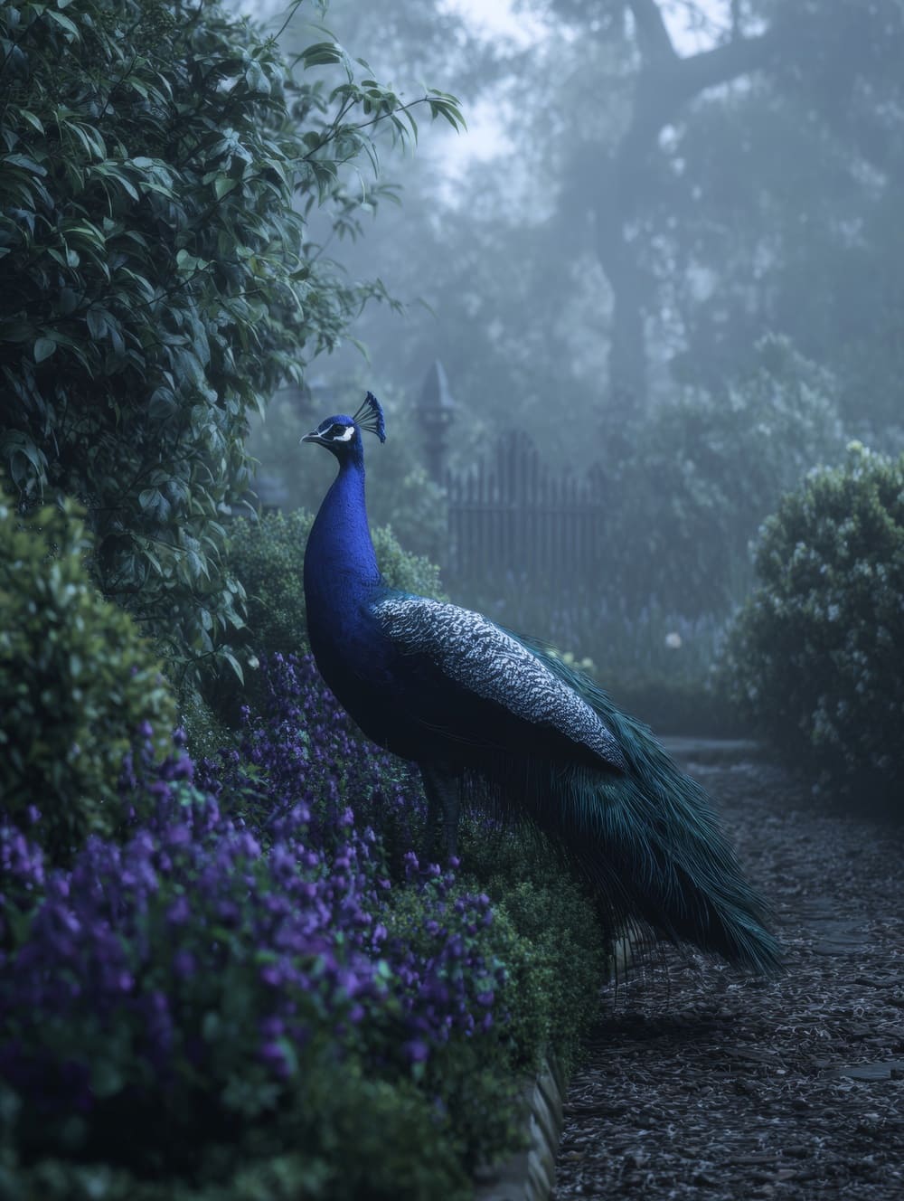 Tableau Paon Solitaire dans un Jardin Calme