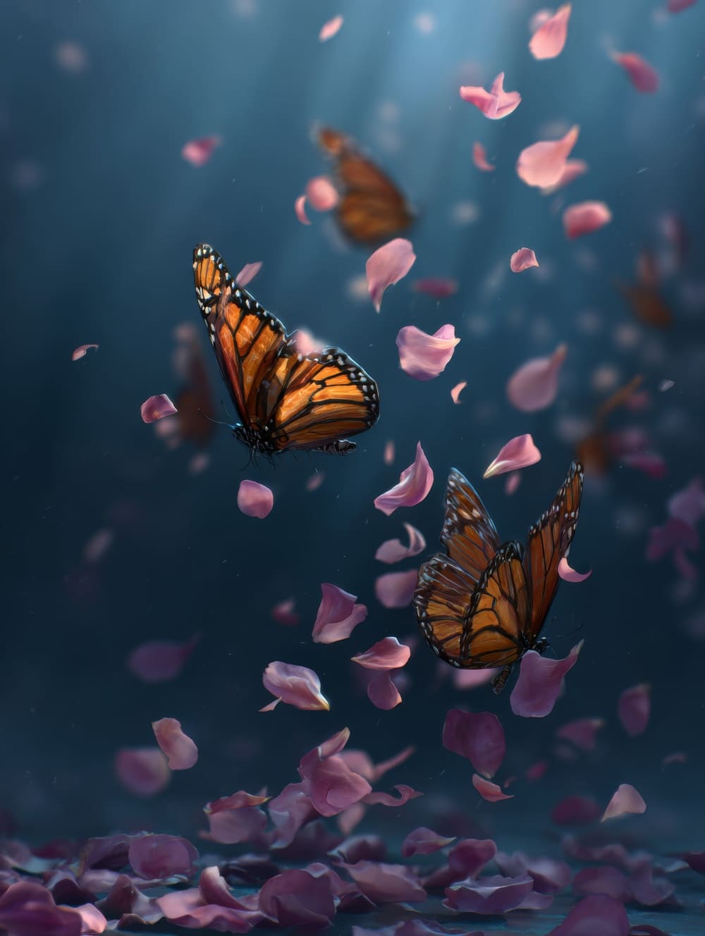 Tableau Papillons et Pétales en Chute