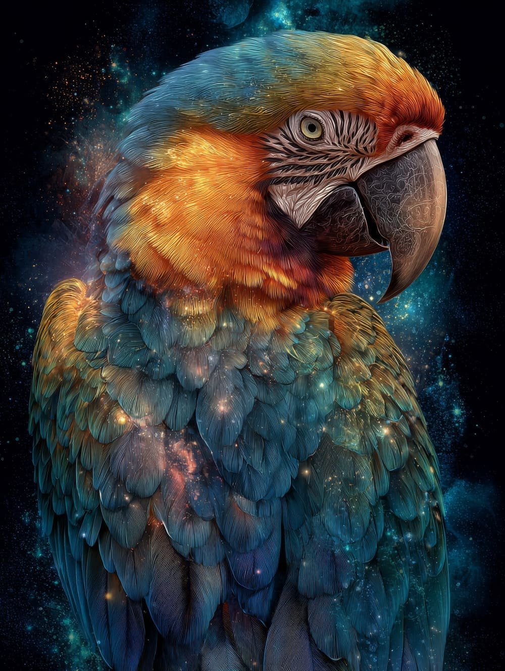 Tableau Perroquet Galaxie Cosmique