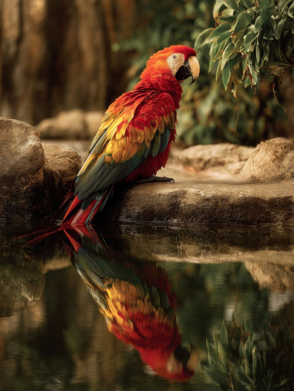 Tableau Perroquet Posé au Bord de l’Eau