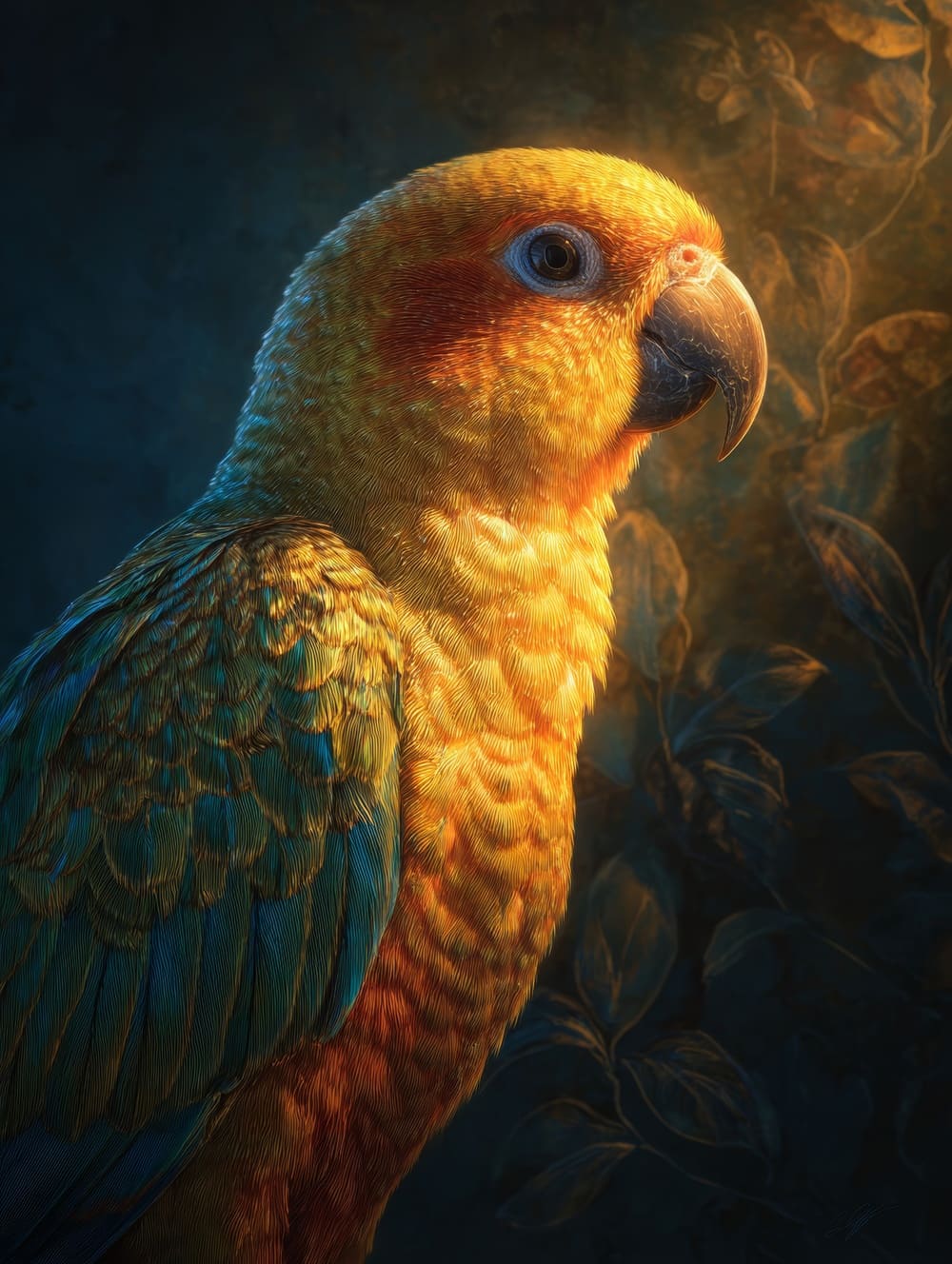 Tableau Perroquet Sous la Lumière Dorée