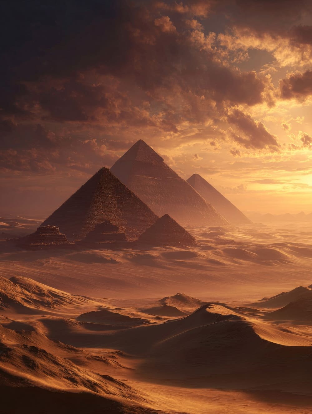 Tableau Pyramides de Gizeh Couché de Soleil