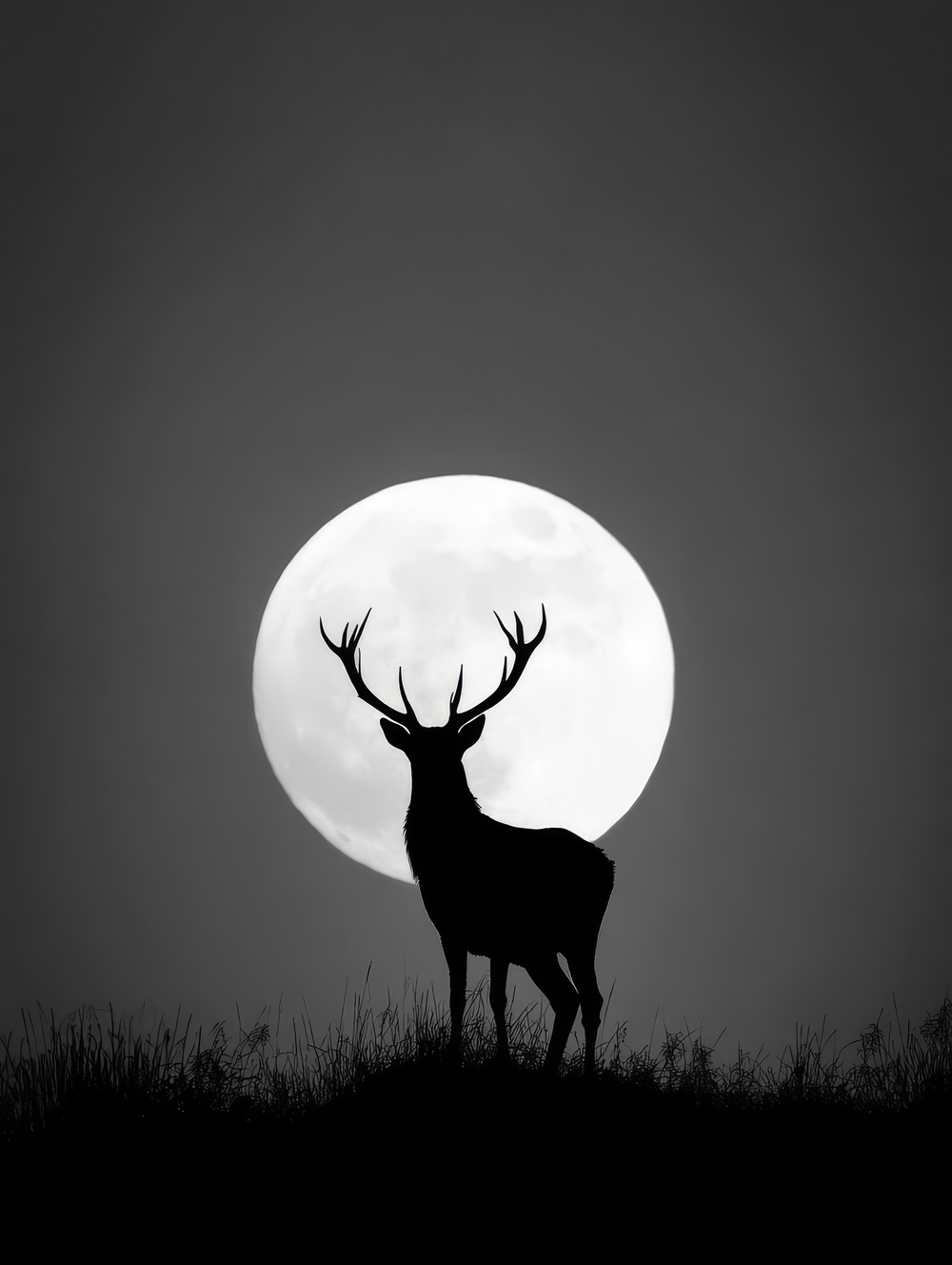 Tableau Silhouette de Cerf face à la Lune