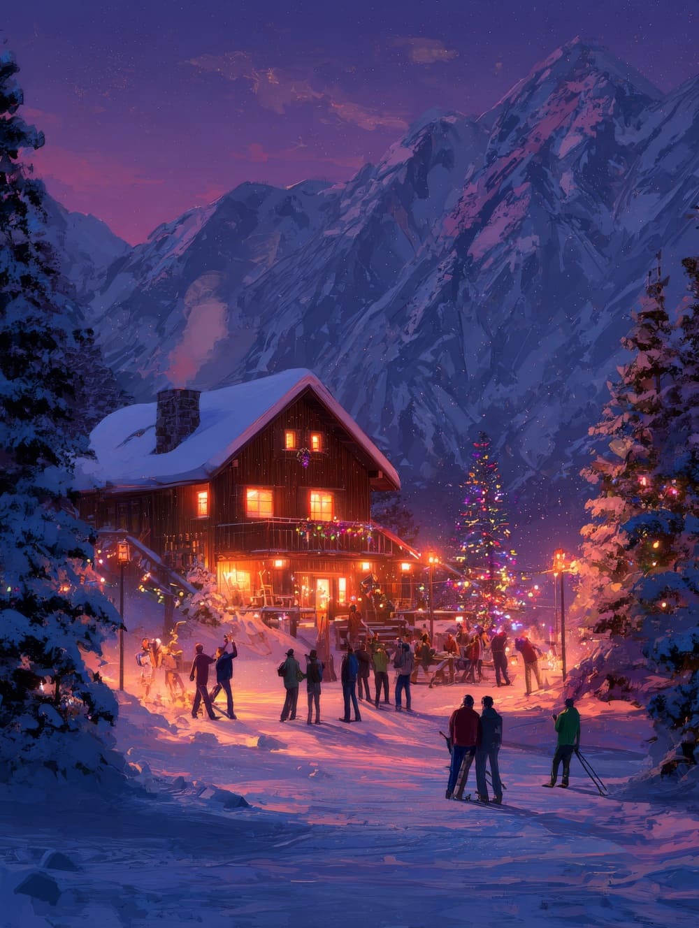 Tableau Ski Fête au Chalet