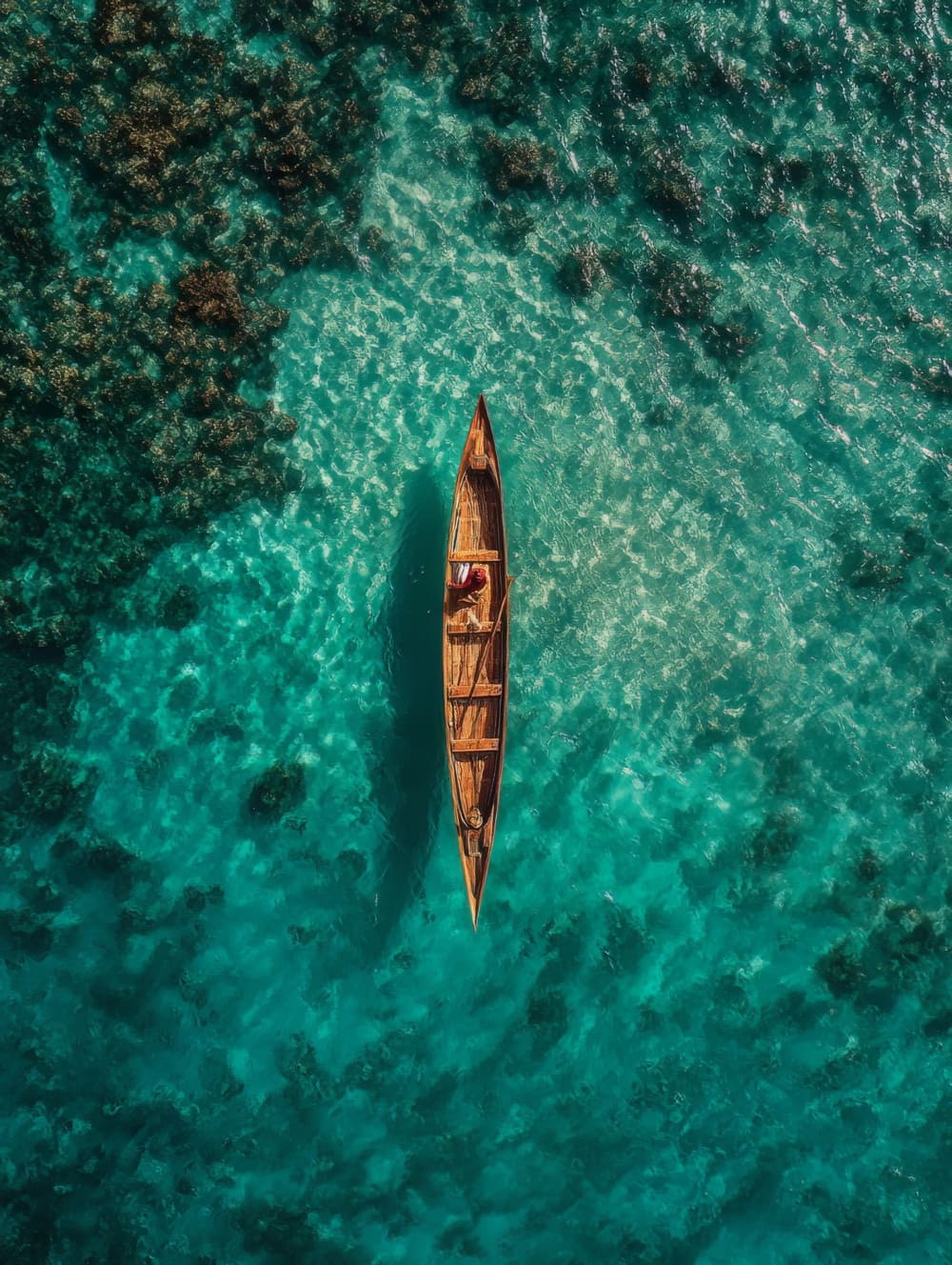 Tableau Tahiti Pirogue Vue Aérienne Minimaliste