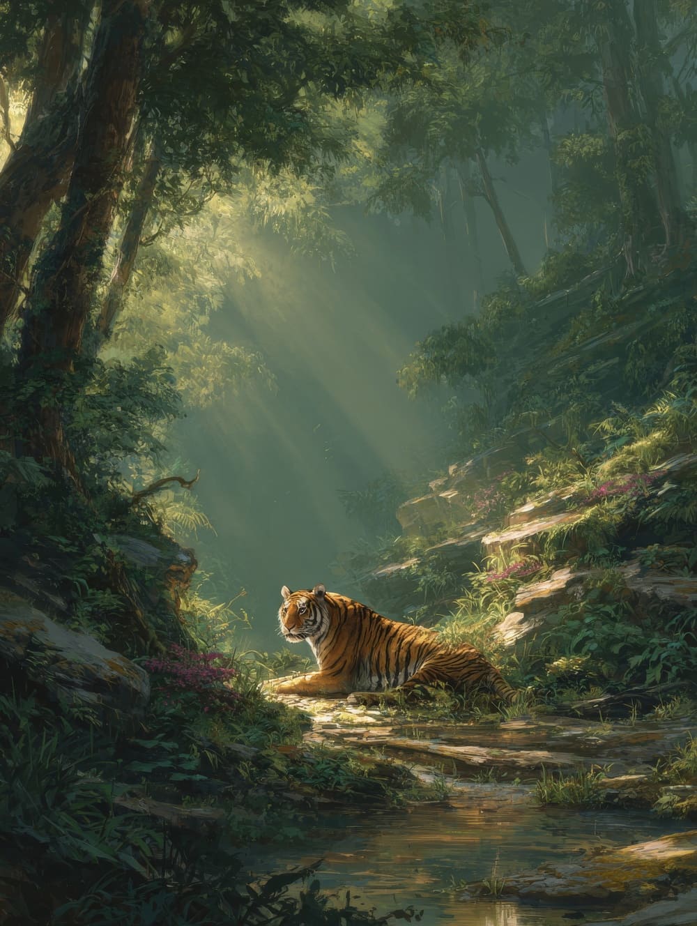 Tableau Tigre Solitaire dans la Jungle Claire