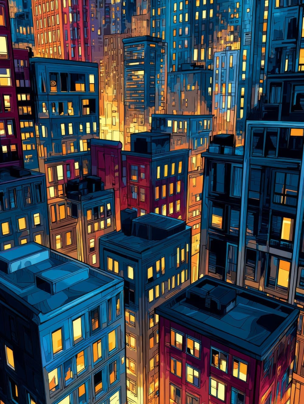 Tableau Ville Nocturne Pop Art